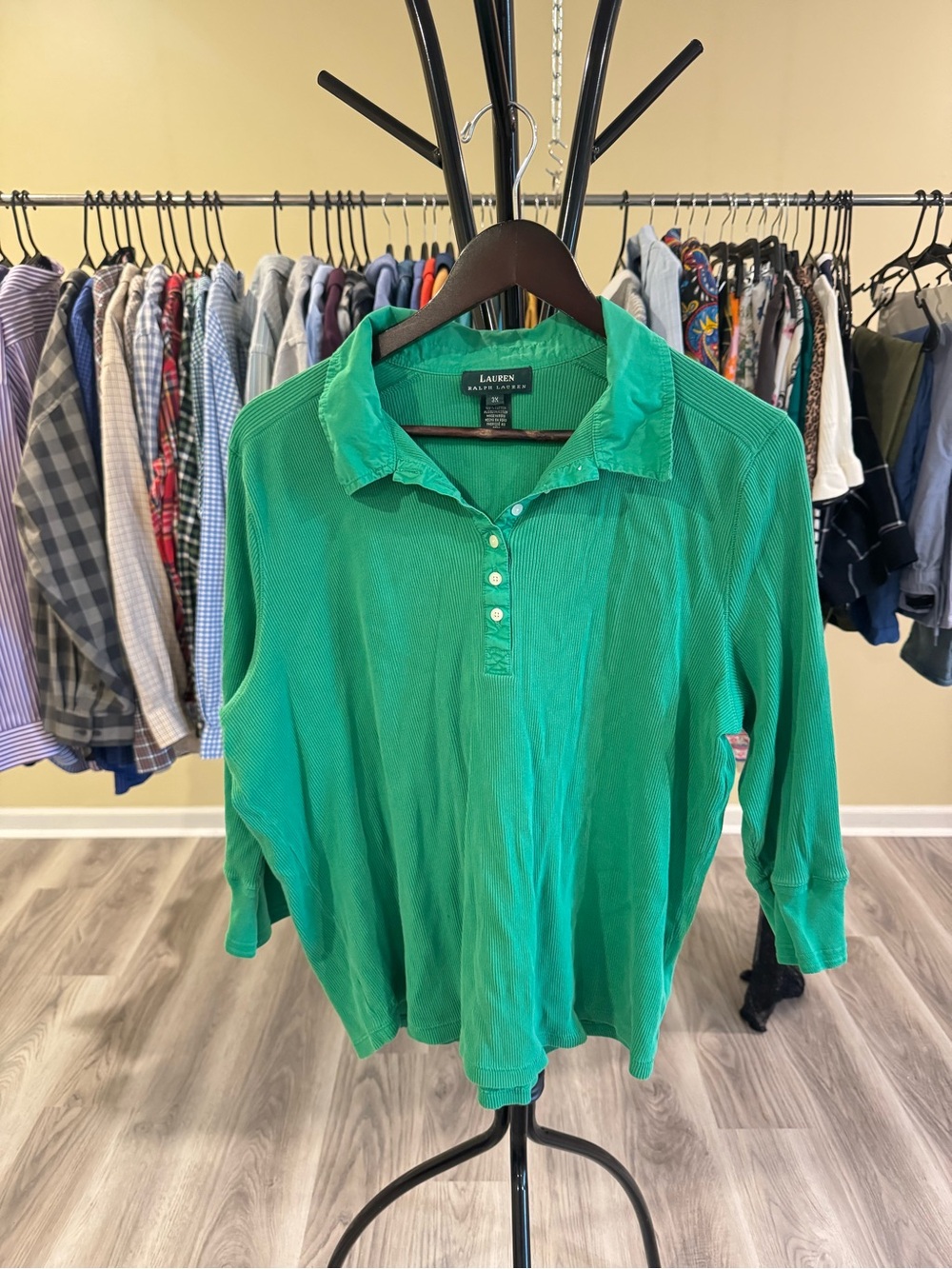 Ralph Lauren Green Polo-Style Long Sleeve Top